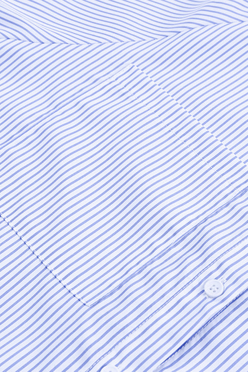 Striped Smocked Cuff Relaxed Fit Button Down Shirt