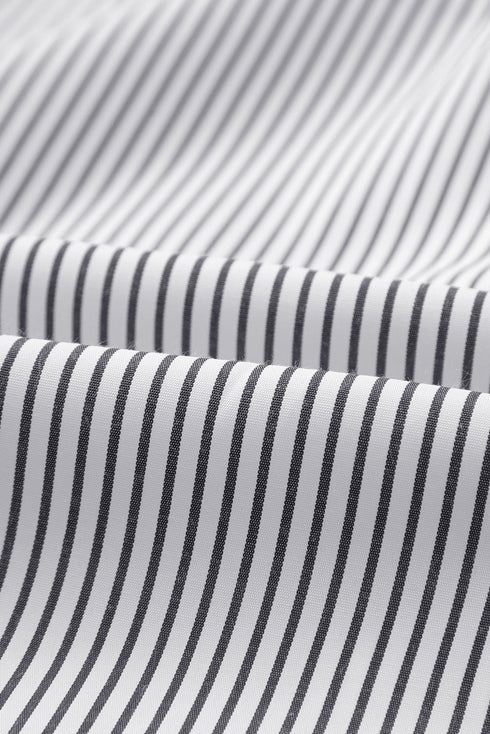 Striped Smocked Cuff Relaxed Fit Button Down Shirt