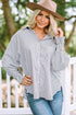 Striped Smocked Cuff Relaxed Fit Button Down Shirt
