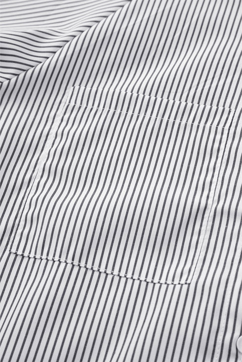 Striped Smocked Cuff Relaxed Fit Button Down Shirt