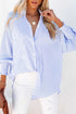 Striped Smocked Cuff Relaxed Fit Button Down Shirt