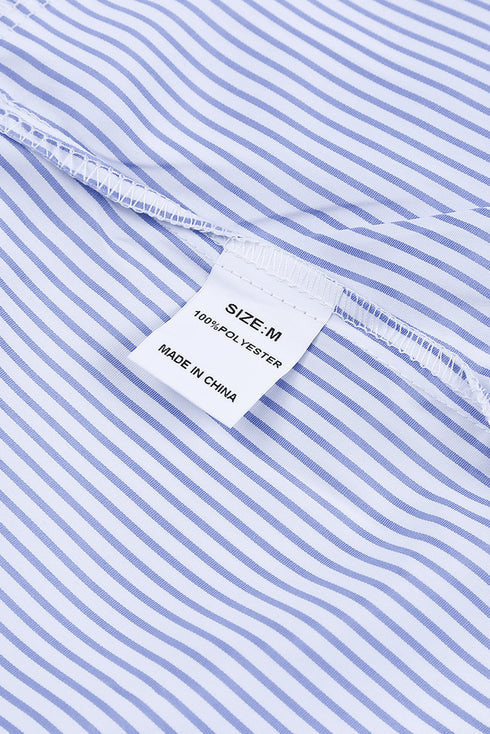 Striped Smocked Cuff Relaxed Fit Button Down Shirt