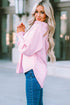Striped Smocked Cuff Relaxed Fit Button Down Shirt