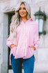 Striped Smocked Cuff Relaxed Fit Button Down Shirt