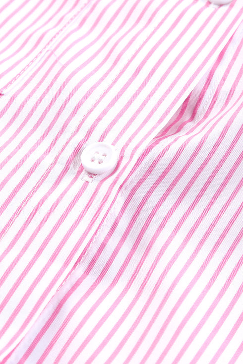 Striped Smocked Cuff Relaxed Fit Button Down Shirt