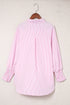 Striped Smocked Cuff Relaxed Fit Button Down Shirt