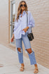 Striped Smocked Cuff Relaxed Fit Button Down Shirt