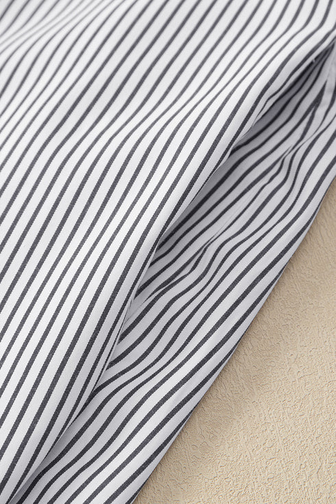 Striped Smocked Cuff Relaxed Fit Button Down Shirt