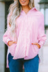Striped Smocked Cuff Relaxed Fit Button Down Shirt