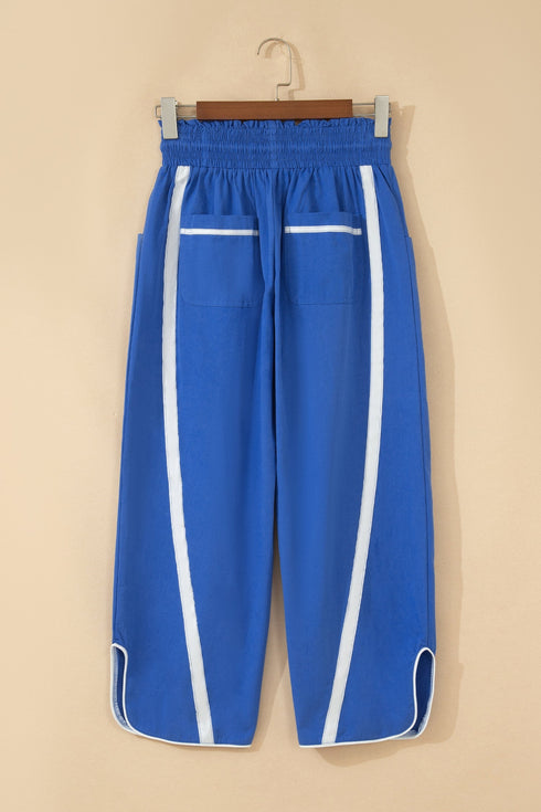 Striped Smocked Waist Drawstring Cropped Active Pants
