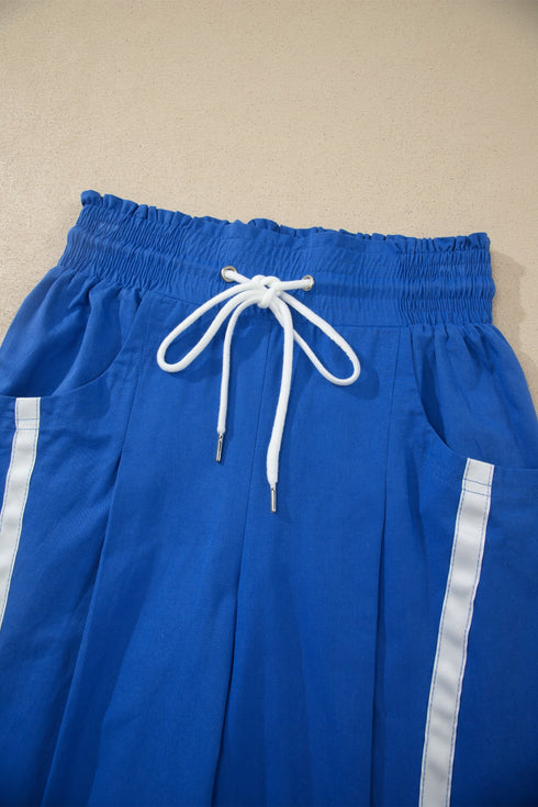 Striped Smocked Waist Drawstring Cropped Active Pants
