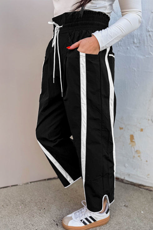 Striped Smocked Waist Drawstring Cropped Active Pants
