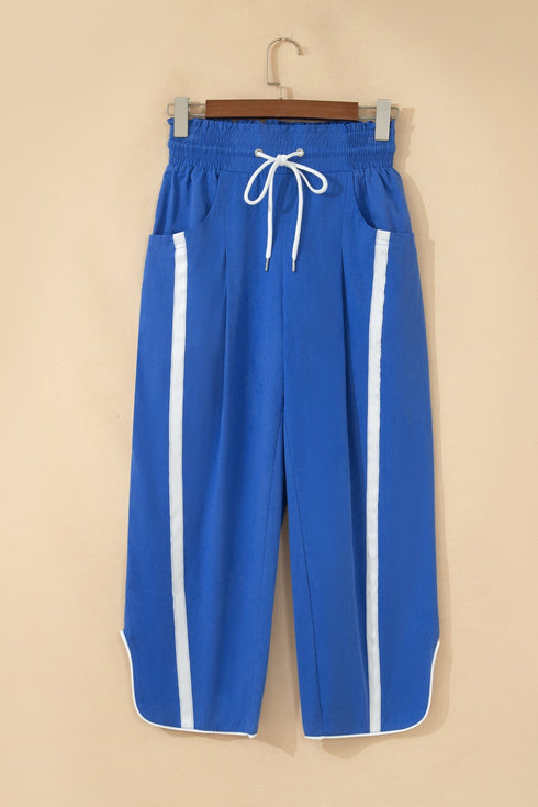 Striped Smocked Waist Drawstring Cropped Active Pants