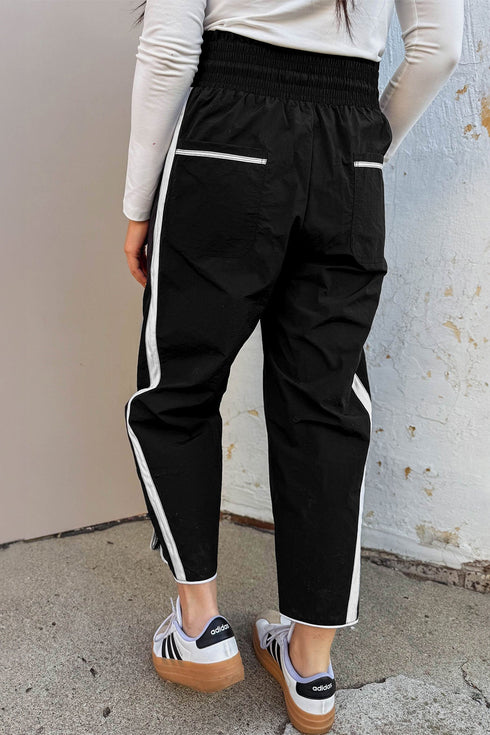 Striped Smocked Waist Drawstring Cropped Active Pants