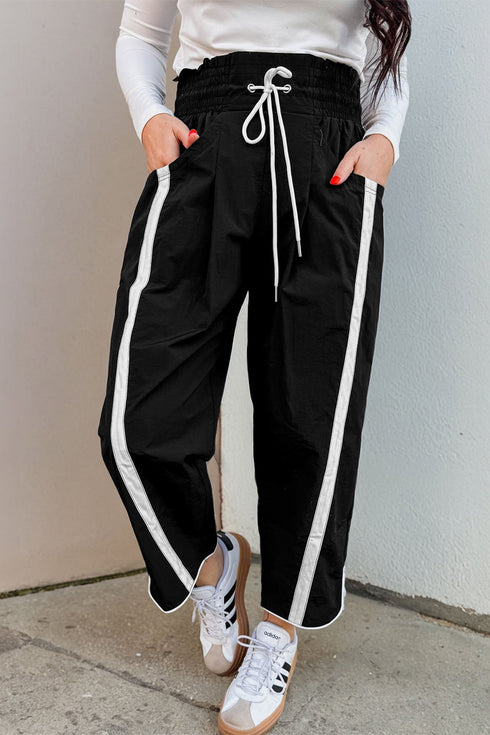 Striped Smocked Waist Drawstring Cropped Active Pants