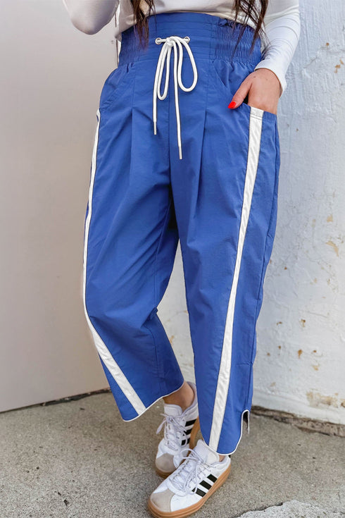 Striped Smocked Waist Drawstring Cropped Active Pants