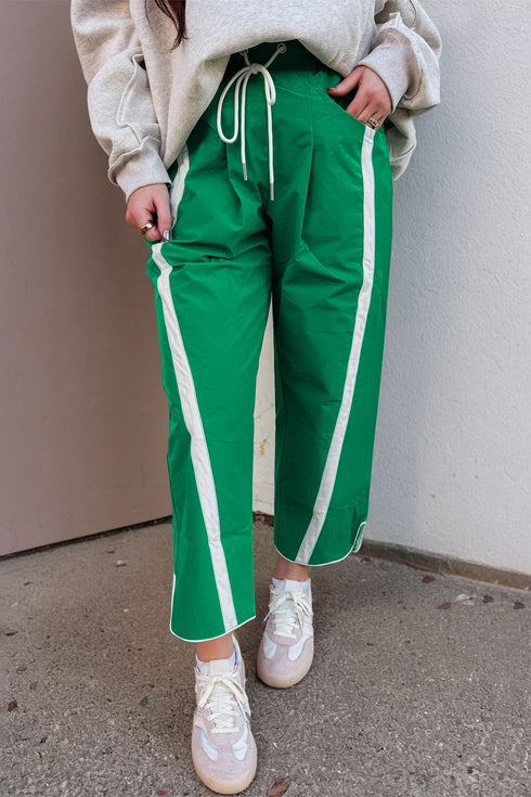 Striped Smocked Waist Drawstring Cropped Active Pants