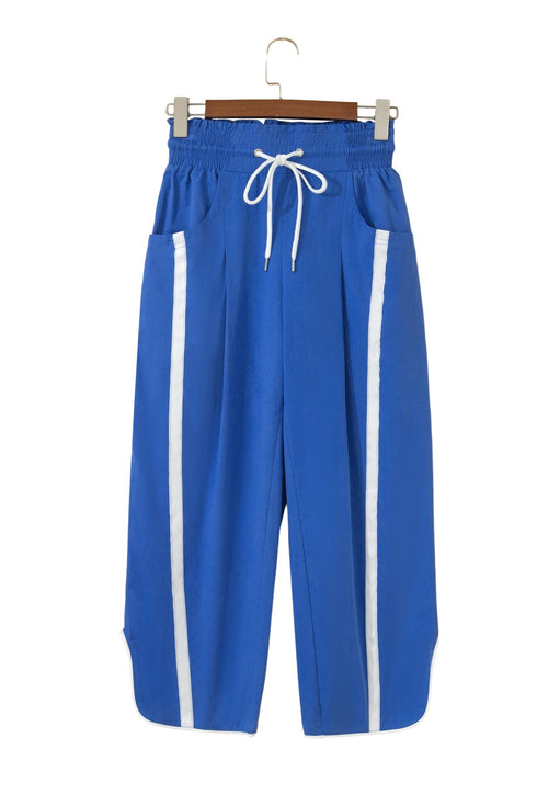 Striped Smocked Waist Drawstring Cropped Active Pants