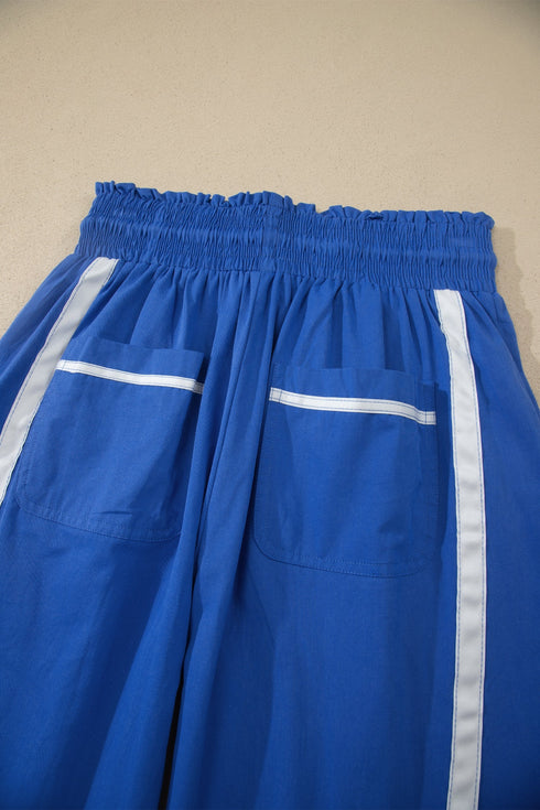 Striped Smocked Waist Drawstring Cropped Active Pants