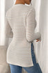 Striped Soft Knit Side Slit Long Sleeve Tunic Top