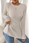 Striped Soft Knit Side Slit Long Sleeve Tunic Top