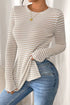 Striped Soft Knit Side Slit Long Sleeve Tunic Top