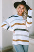Striped Soft Textured Knit Crew Neck Pullover Sweater