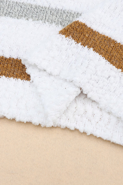 Striped Soft Textured Knit Crew Neck Pullover Sweater