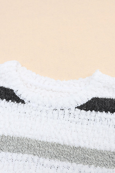 Striped Soft Textured Knit Crew Neck Pullover Sweater