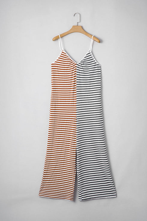 Striped Spaghetti Strap Backless Wide Leg Jumpsuit