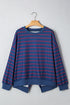 Striped Split Back Crew Neck Pullover Sweatshirt