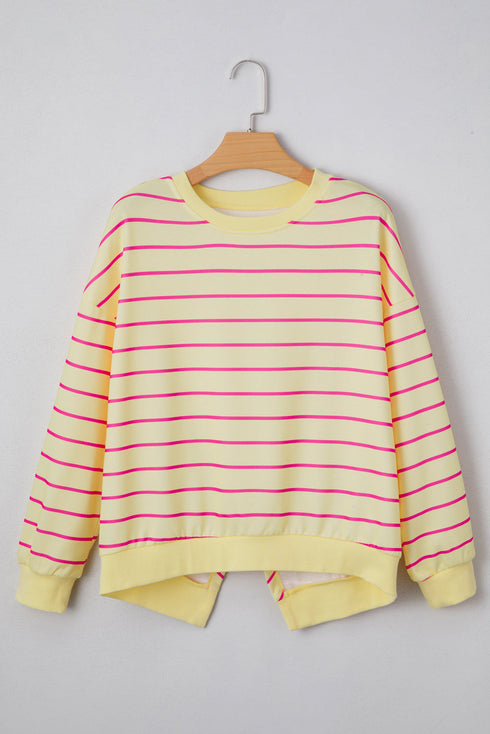 Striped Split Back Crew Neck Pullover Sweatshirt