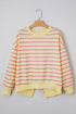 Striped Split Back Crew Neck Pullover Sweatshirt