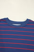 Striped Split Back Crew Neck Pullover Sweatshirt