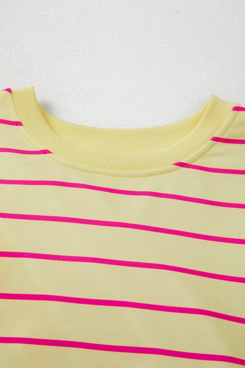 Striped Split Back Crew Neck Pullover Sweatshirt