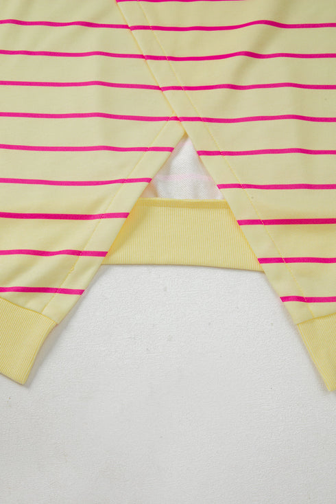 Striped Split Back Crew Neck Pullover Sweatshirt