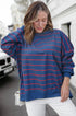 Striped Split Back Crew Neck Pullover Sweatshirt