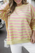 Striped Split Back Crew Neck Pullover Sweatshirt