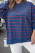 Striped Split Back Crew Neck Pullover Sweatshirt