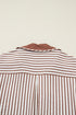 Striped Split Neck Collared Short Bubble Sleeve Blouse