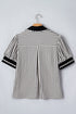Striped Split Neck Collared Short Bubble Sleeve Blouse