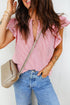 Striped Split Neck Double Ruffled Short Sleeve Blouse