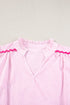 Striped Split Neck Ricrac Trimmed Cotton Blouse