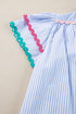 Striped Split Neck Ricrac Trimmed Cotton Blouse