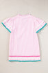 Striped Split Neck Ricrac Trimmed Cotton Blouse