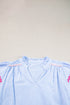 Striped Split Neck Ricrac Trimmed Cotton Blouse
