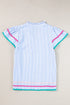 Striped Split Neck Ricrac Trimmed Cotton Blouse