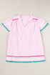 Striped Split Neck Ricrac Trimmed Cotton Blouse