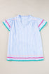 Striped Split Neck Ricrac Trimmed Cotton Blouse