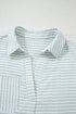 Striped Split Neck Roll Tab Sleeve Pocketed Shirt Dress